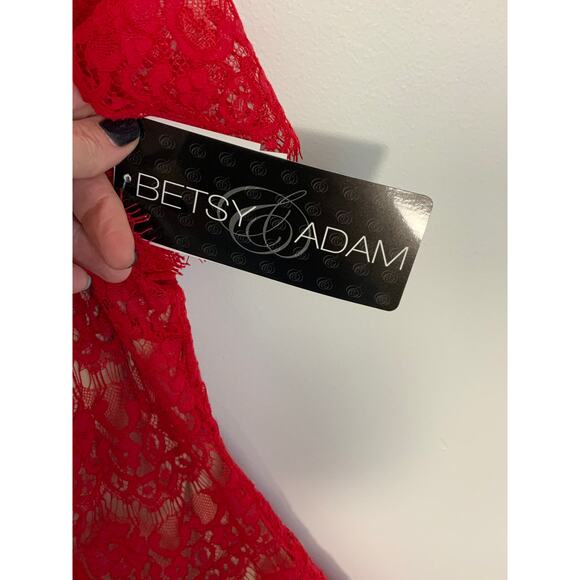Betsy‎ & Adam Red Lace with Nude Contrast Dress - Picture 4 of 7